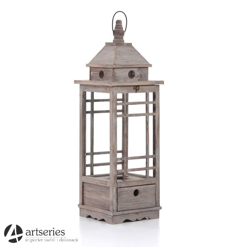 Przeszklony, drewniany lampion ogrodowy 94485s