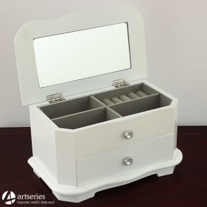 Szkatułka na bizuterię w kolorze białym 84995 pokrywa z lusterkiem