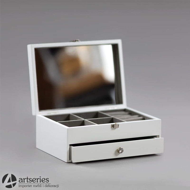Biała szkatułka na biżuterię z lusterkiem 104810