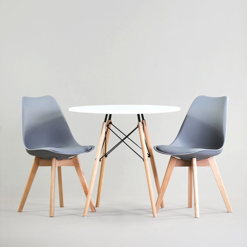 Meble szare z białym stołem, 2 fotele ze stołem