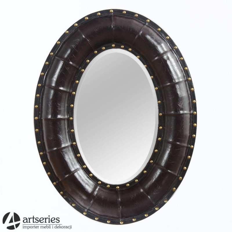 Owalne lustro w skórzanej ramie 85683