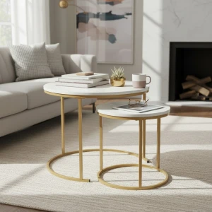 Zestaw stolików kawowych 2w1 Stoliki Glamour nowoczesne złote LOFT