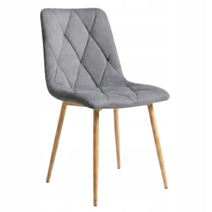 Krzesło Welurowe Szare LOFT Skandynawskie Brązowe Nogi Salon Jadalnia