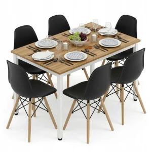 Zestaw Do Jadalni Kuchni Salonu Stół Prostokątny 120x75 + Krzesła Czarne x6