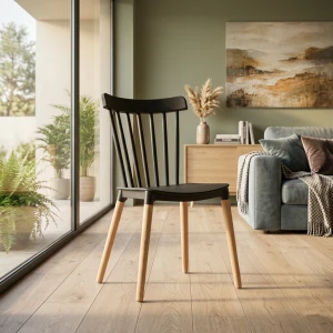 Krzesło Czarne klasyczne do salonu kuchni skandynawskie D001C