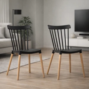 2x Krzesło Skandynawskie z czarnym siedziskiem do salonu D001CX2