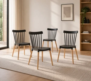 Komplet - 4x Krzesło Czarne Klasyczne Skandynawskie Kuchenne Jadalniane