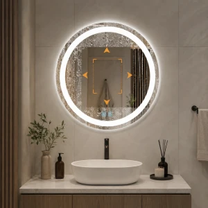LUSTRO DUŻE PODŚWIETLANE LED OKRĄGŁE ŚCIENNE 60 cm ANTY PARA 3 BARWY DOTYK