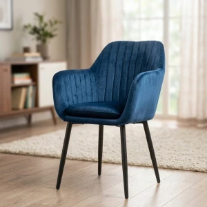 Fotel Tapicerowany Welurowy Krzesło Granatowe Glamour LOFT Do Salonu Pokoju