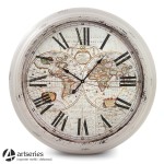 93 cm |Postarzany, stylowy zegar wiszący z widocznymi mapami | World | 97155