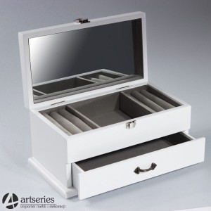 Prostokątna, drewniana szkatułka w kolorze białym 666474