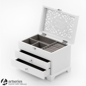 Biała, wysoka szkatułka z dwiema szufladami, ażurowa 667049