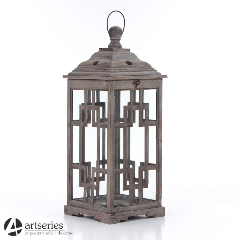 Lampion drewniany szary 94479d